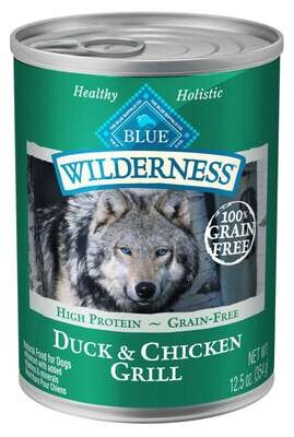 Blue Buffalo Wilderness Grain Free Duck and Chicken Grill Canned Dog Food 12.5-oz, case of 12
