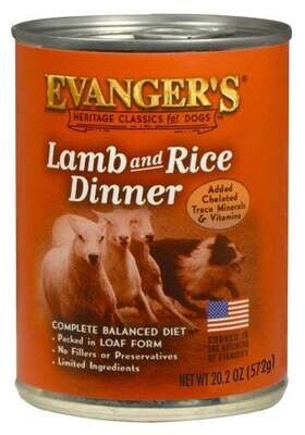 Evangers Classic Lamb and Rice Dinner Canned Dog Food 13-oz, case of 12