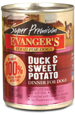 Evangers Super Premium Duck and Sweet Potato Canned Dog Food 13-oz, case of 12