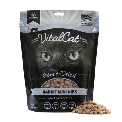 Vital Essentials Grain Free Rabbit Mini Nibs Freeze Dried Raw Food for Cats 12-oz