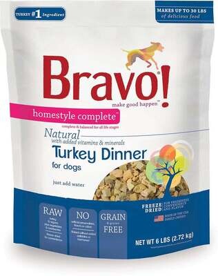 Bravo! Freeze Dried Homestyle Complete Turkey Dinner For Dogs Food 6-lb