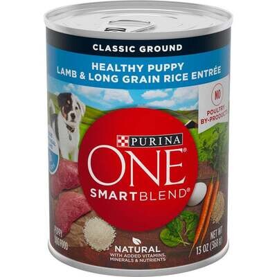 Purina ONE SmartBlend Classic Healthy Puppy Ground Lamb & Long Grain Rice Canned Dog Food 13-oz, case of 12