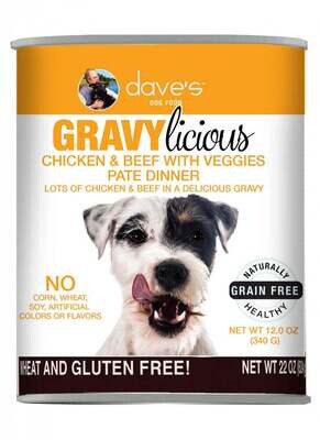 Dave's Pet Food Gravylicious Chicken & Beef with Veggies Pate Dinner 12-oz, case of 12