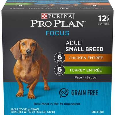 Purina Pro Plan Focus Small Breed Entree Adult Wet Dog Food Variety Pack 3.5-oz, case of 12