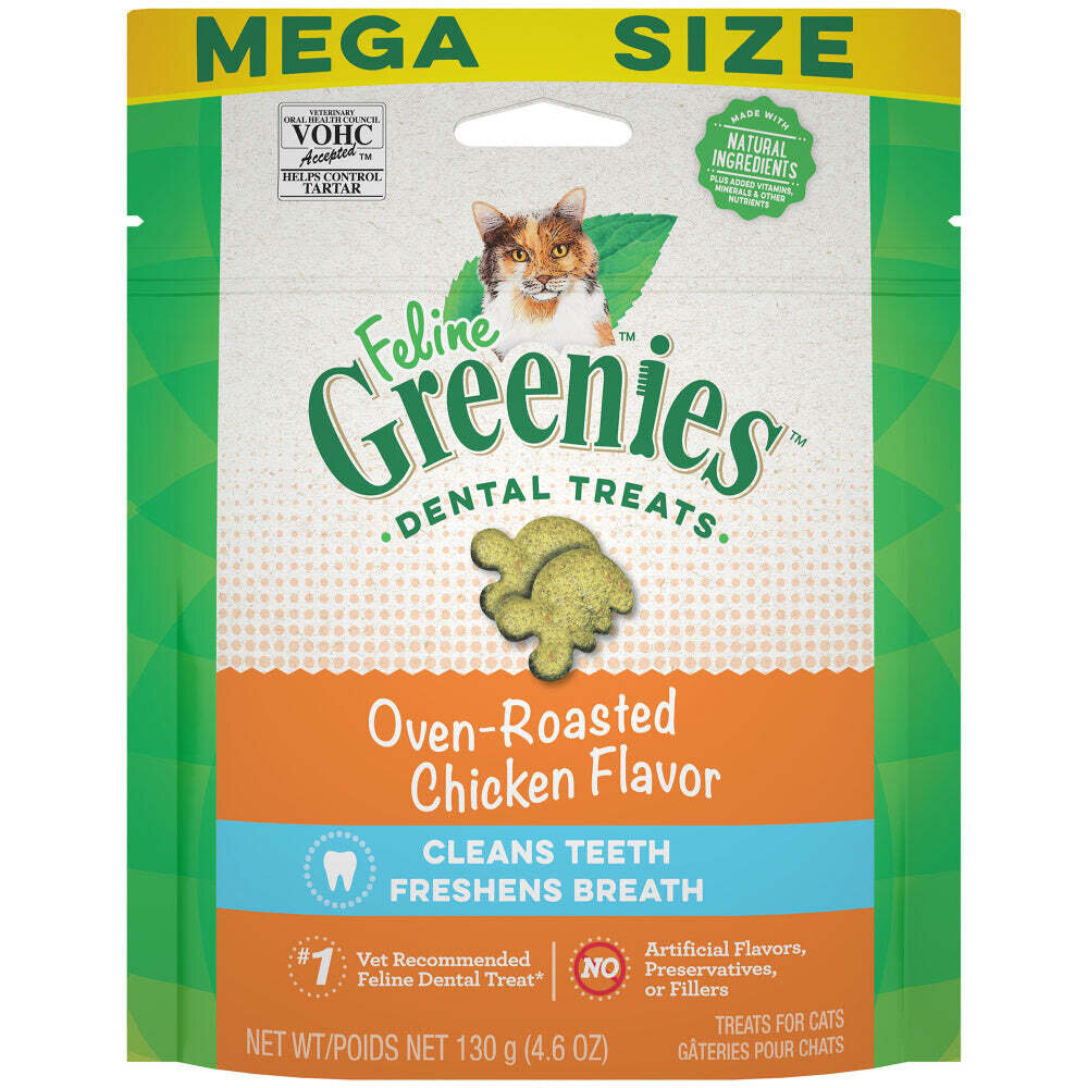 Feline Greenies Adult Natural Dental Care Oven Roasted Chicken Flavor Cat Treats 4.6-oz Pouch