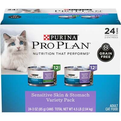 Purina Pro Plan Focus Sensitive Skin & Stomach Poultry & Seafood Favorites Variety Pack Wet Cat Food 3-oz, case of 24