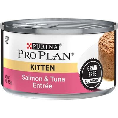 Purina Pro Plan Grain-Free Pate Salmon & Tuna Entree Pull-Top Can Wet Kitten Food 3-oz, case of 24
