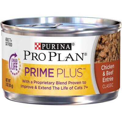 Purina Pro Plan Prime Plus 7+ Chicken & Beef Entree Classic Canned Cat Food 3-oz, case of 24
