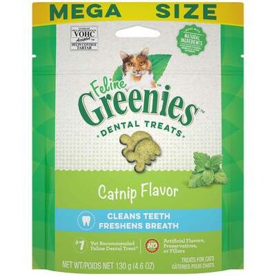 Feline Greenies Adult Natural Dental Care Catnip Flavor Cat Treats 4.6-oz Pouch