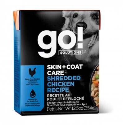 Petcurean Go! Skin & Coat Care Shredded Chicken Recipe Wet Dog Food 12.5-oz, case of 12