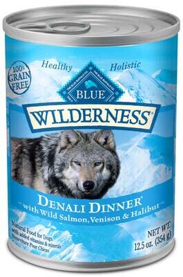 Blue Buffalo Wilderness Grain Free Denali Dinner with Salmon, Venison & Halibut Canned Dog Food 12.5-oz, case of 12