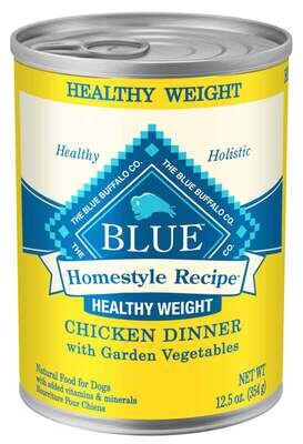 Blue Buffalo Homestyle Recipe Healthy Weight Chicken Dinner with Garden Vegetables Canned Dog Food 12.5-oz, case of 12