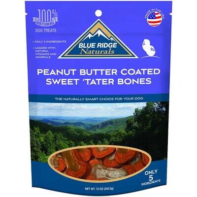 Blue Ridge Naturals Peanut Butter Coated Sweet 'Tater Bones Dog Treats 12-oz