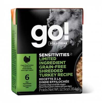 Petcurean Go! Sensitivities Limited Ingredient Grain Free Shredded Turkey Recipe Wet Dog Food 12.5-oz, case of 12