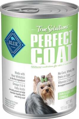 Blue Buffalo True Solutions Perfect Coat Natural Skin & Coat Care Whitefish Recipe Adult Wet Dog Food 12.5-oz, case of 12