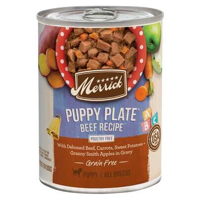 Merrick Grain Free Puppy Plate Beef Recipe Canned Puppy Food 12.7-oz, case of 12