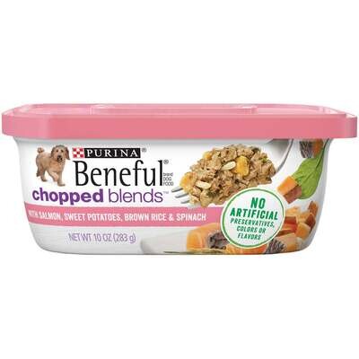 Beneful Chopped Blends With Salmon, Sweet Potatoes, Brown Rice & Spinach Wet Dog Food Tubs 10-oz, case of 8