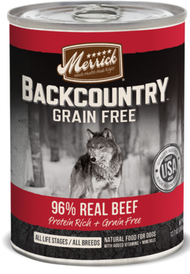 Merrick Backcountry Grain Free 96% Beef Recipe Canned Dog Food 12.7-oz, case of 12