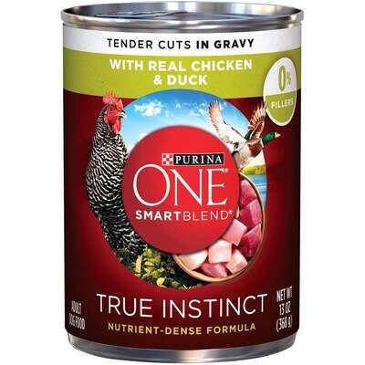 Purina ONE SmartBlend True Instinct Grain Free Chicken & Duck Tender Cuts in Gravy Canned Dog Food 13-oz, case of 12