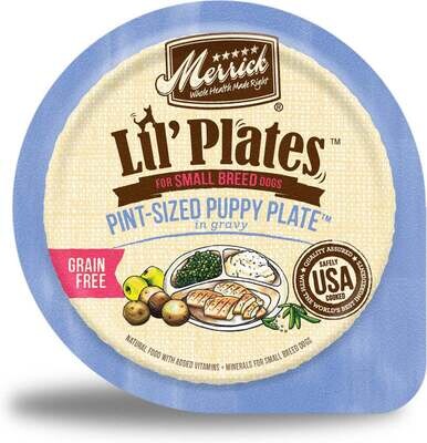 Merrick Lil' Plates Small Breed Grain Free Pint Size Puppy Plate in Gravy Dog Food Tray 3.5-oz, case of 12
