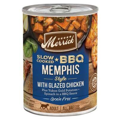 Merrick Grain Free Slow Cooked BBQ Memphis Style Chicken Recipe Canned Dog Food 12.7-oz, case of 12