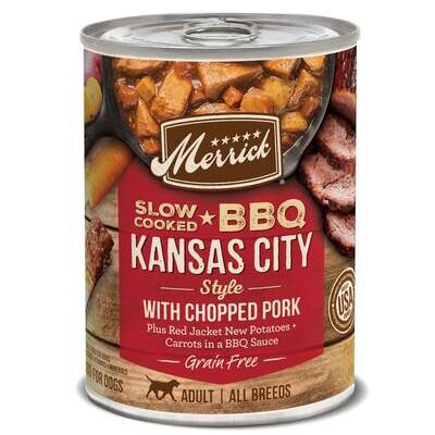 Merrick Grain Free Slow Cooked BBQ Kansas Style Pork Recipe Canned Dog Food 12.7-oz, case of 12