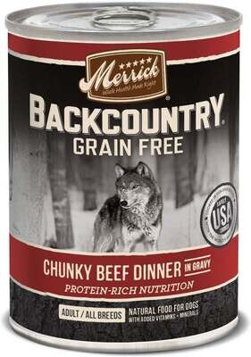 Merrick Backcountry Grain Free Chunky Beef Canned Dog Food 12.7-oz, case of 12