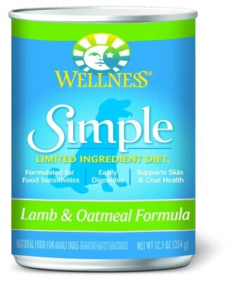 Wellness Simple Natural Limited Ingredient Diet Lamb and Oatmeal Recipe Wet Canned Dog Food 12.5-oz, case of 12