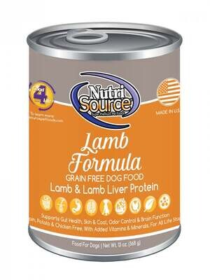 NutriSource Grain Free Lamb Formula Canned Dog Food 13-oz, case of 12