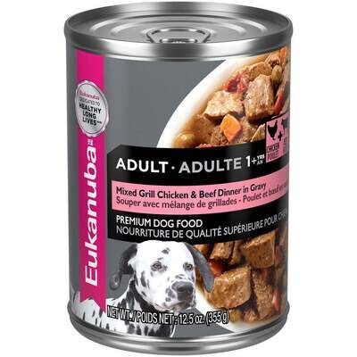 Eukanuba Adult Mixed Grill Beef & Chicken Dinner in Gravy Canned Dog Food 12.5-oz, case of 12