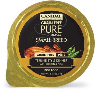 Canidae Grain Free PURE Petite Small Breed Terrine Style Dinner Pate with Chicken and Peas Wet Dog Food 3.5-oz, case of 12