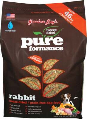 Grandma Lucy's Pureformance Rabbit and Chickpea Freeze Dried Grain Free Dog Food 10-lb, Makes 46 lbs of food