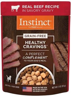 Instinct Healthy Cravings Grain-Free Tender Beef Recipe Meal Topper Pouches for Dogs 3-oz, case of 24