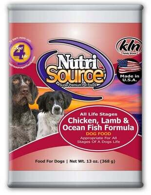 NutriSource Adult Chicken, Lamb & Ocean Fish Canned Dog Food 13-oz, case of 12