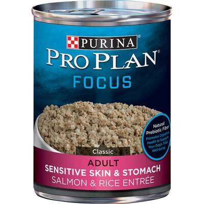 Purina Pro Plan Focus Sensitive Skin & Stomach Salmon & Rice Pate Canned Dog Food 13-oz, case of 12
