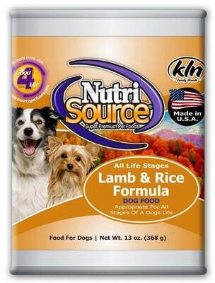 NutriSource Adult Lamb & Rice Canned Dog Food 13-oz, case of 12