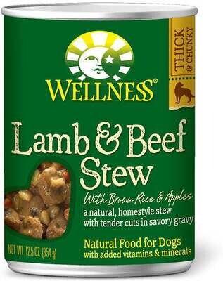Wellness Natural Lamb and Beef Stew with Brown Rice and Apples Wet Canned Dog Food 12.5-oz, case of 12
