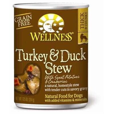 Wellness Grain Free Natural Turkey and Duck Stew with Sweet Potato and Cranberries Wet Canned Dog Food 12.5-oz, case of 12