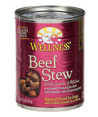 Wellness Grain Free Natural Beef Stew with Carrots & Potato Wet Canned Dog Food 12.5-oz, case of 12