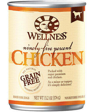 Wellness Natural Grain Free 95% Chicken Recipe Adult Wet Canned Dog Food 13.2-oz, case of 12