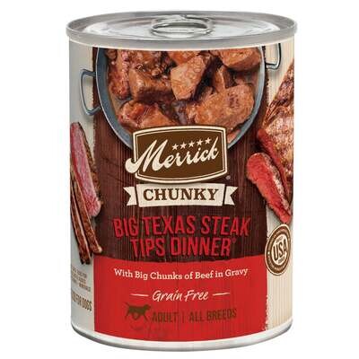 Merrick Grain Free Big Texas Steak Tips Dinner Canned Dog Food 12.7-oz, case of 12