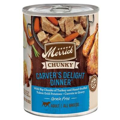 Merrick Grain Free Chunky Carvers Delight Dinner Canned Dog Food 12.7-oz, case of 12