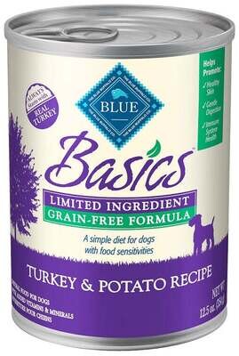 Blue Buffalo Basics Grain Free LID Turkey and Potato Recipe Adult Canned Dog Food 12.5-oz, case of 12