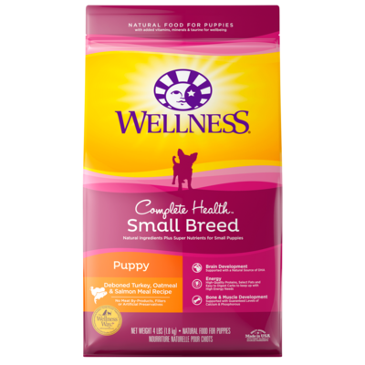 Wellness Complete Health Natural Small Breed Puppy Healthy Weight Turkey, Oatmeal and Salmon Meal Recipe Dry Dog Food 4-lb