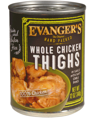 Evangers Super Premium Hand-Packed Whole Chicken Thighs Canned Dog Food 12-oz, case of 12