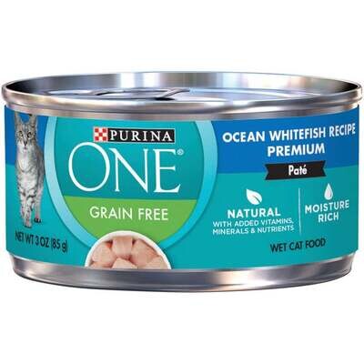 Purina ONE Grain Free Premium Pate Whitefish Canned Cat Food 3-oz, case of 24
