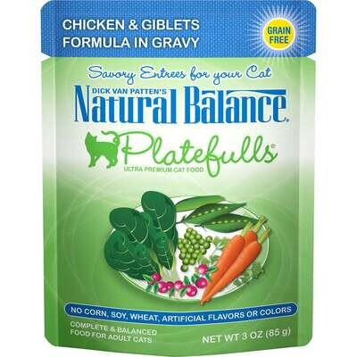Natural Balance Platefulls Regular Grain Free Chicken and Giblets in Gravy Cat Pouch Wet Cat Food Pouch Wet Cat Food 3-oz, case of 24