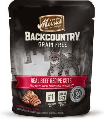 Merrick Backcountry Grain Free Real Beef Cuts Recipe Cat Food Pouch 3-oz, case of 24