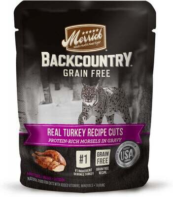 Merrick Backcountry Grain Free Real Turkey Cuts Recipe Cat Food Pouch 3-oz, case of 24