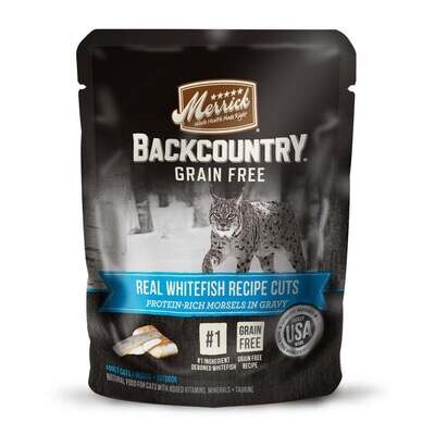 Merrick Backcountry Grain Free Real Whitefish Cuts Recipe Cat Food Pouch 3-oz, case of 24